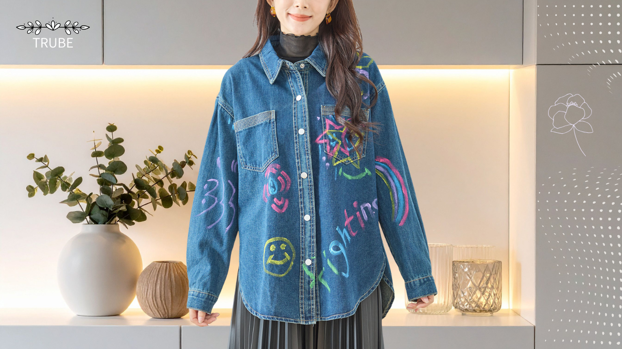 TRUBE【2025新作】【M〜L】アートグラフィティデニムシャツ