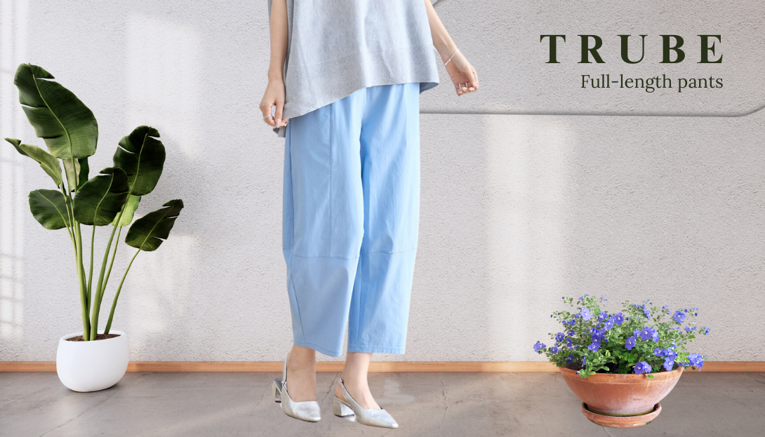 TRUBE【2025新作】【L〜LL】綿混ゆったり美シルエットパンツ ブルー