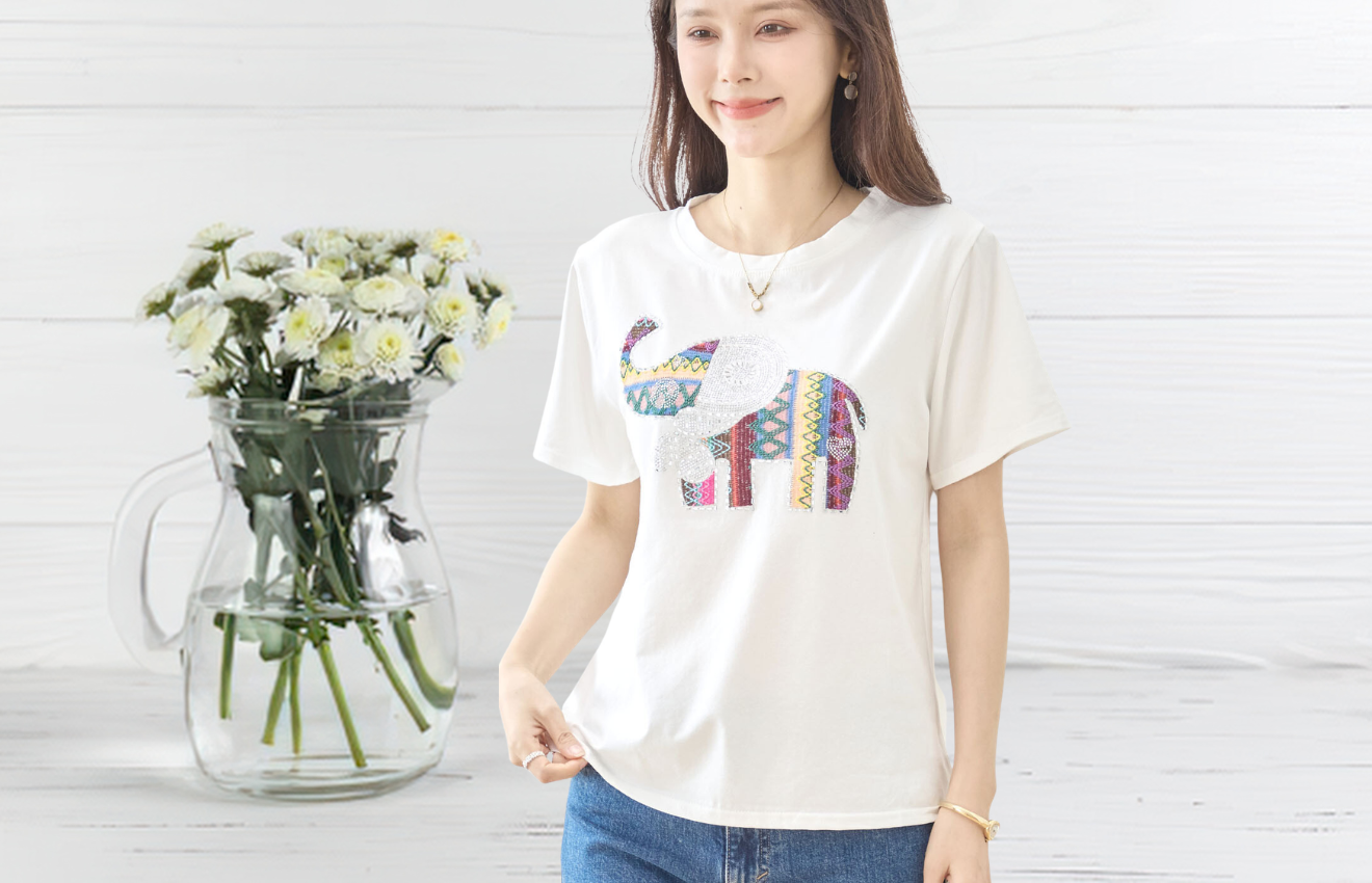TRUBE キラキラ象さんデザインTシャツ【M~L】ホワイト