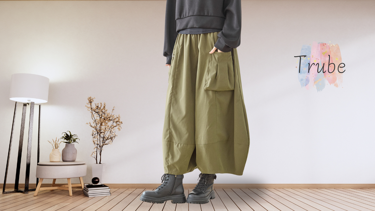 パンツ カーゴテイスト バルーンワイドパンツ ウエストゴム レディース M~L 2025 カーキ