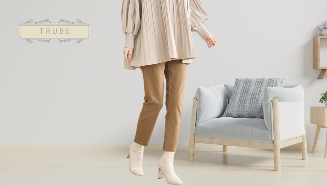 TRUBE【2025新作】【M~L】【L〜LL】ストレッチストレートパンツ キャメル