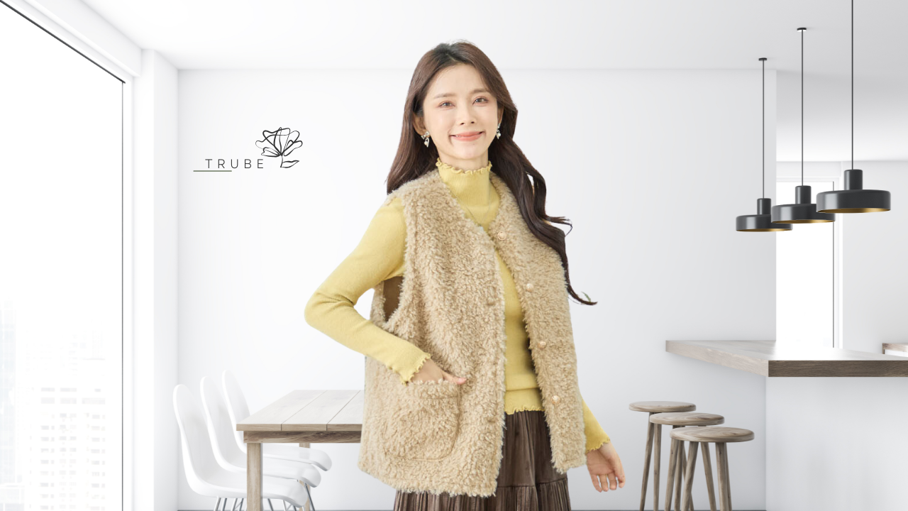 ベスト フェイクファーベスト 前開き レディース M~L 2025 秋冬 ベージュ