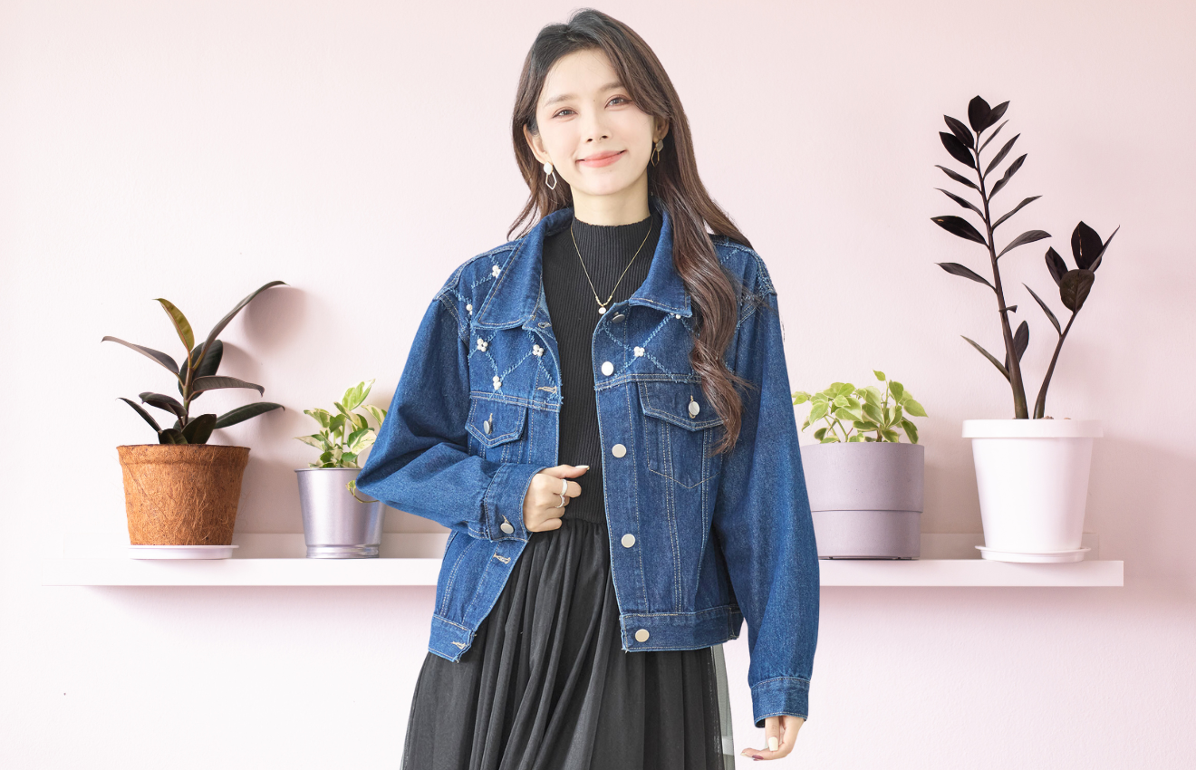 パールステッチワークデニムジャケット(M~L)