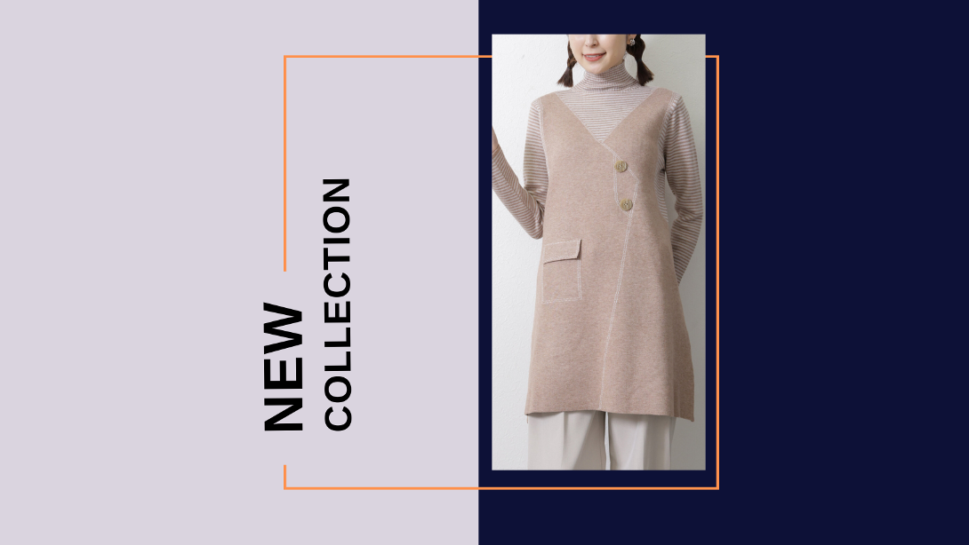 ニットストライプ切替ボタン付きチュニック 2024AW 新作入荷 !