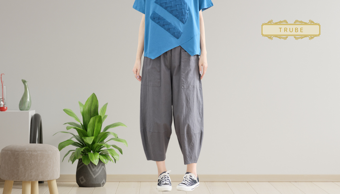 TRUBE【2025新作】【M〜L】ウォッシュドコットンクロプトパンツ チャコールグレー