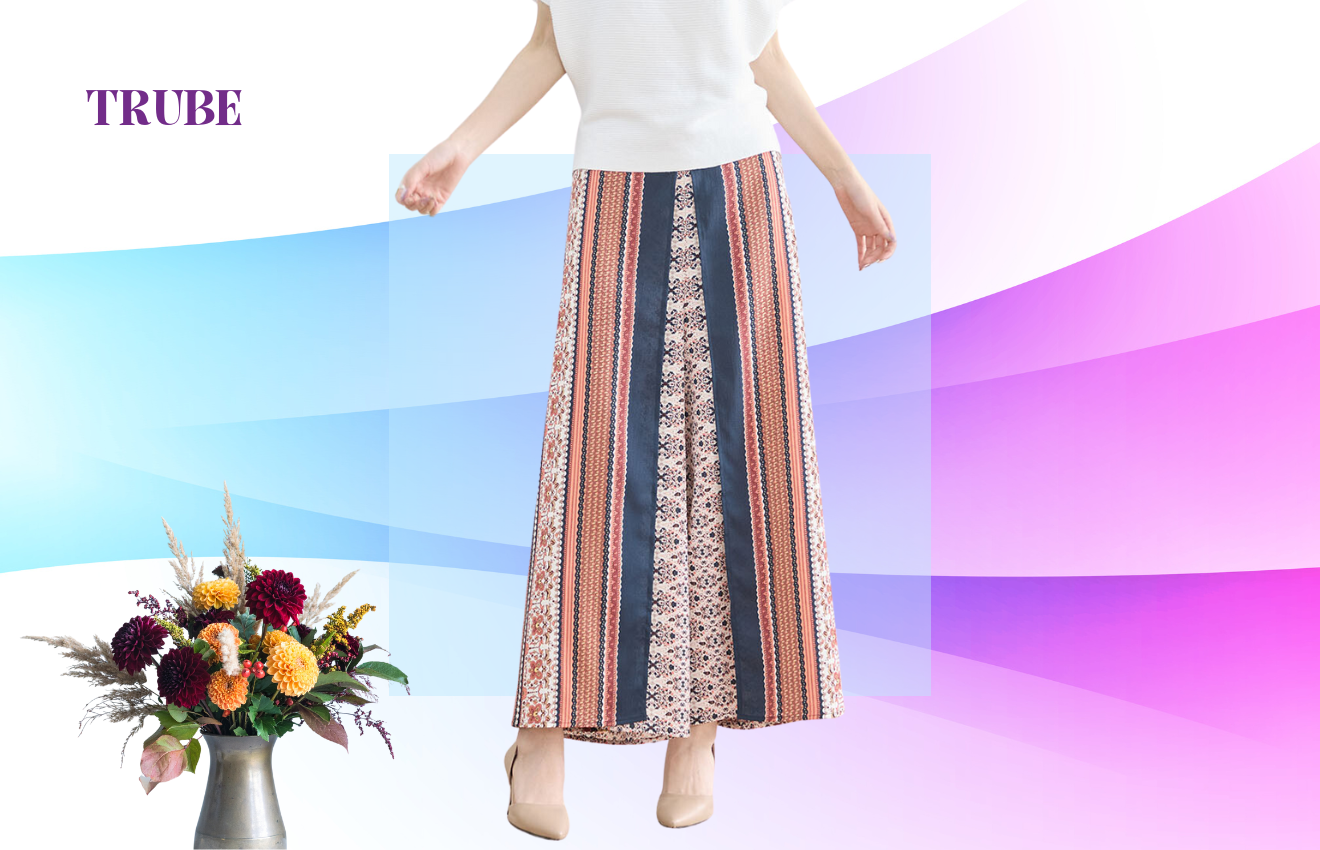 TRUBE 総プリントエスニックパンツ【M~L】オレンジ