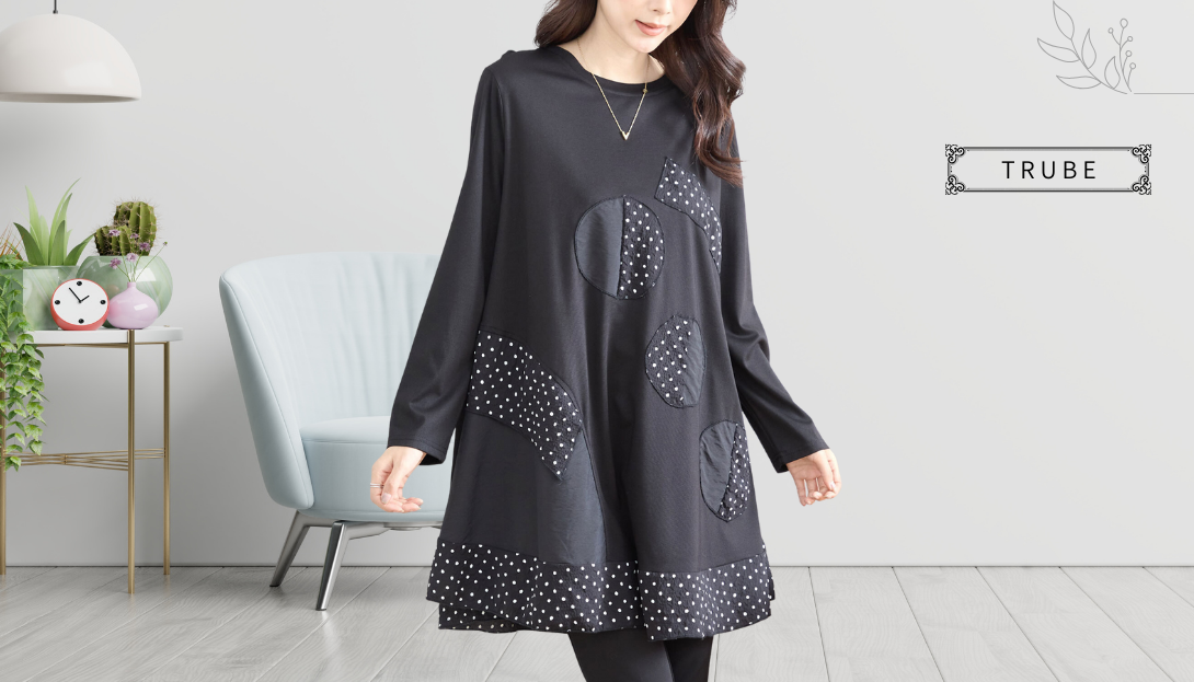 TRUBE【2025新作】【M〜L】ドットモチーフ切替サンチュニック