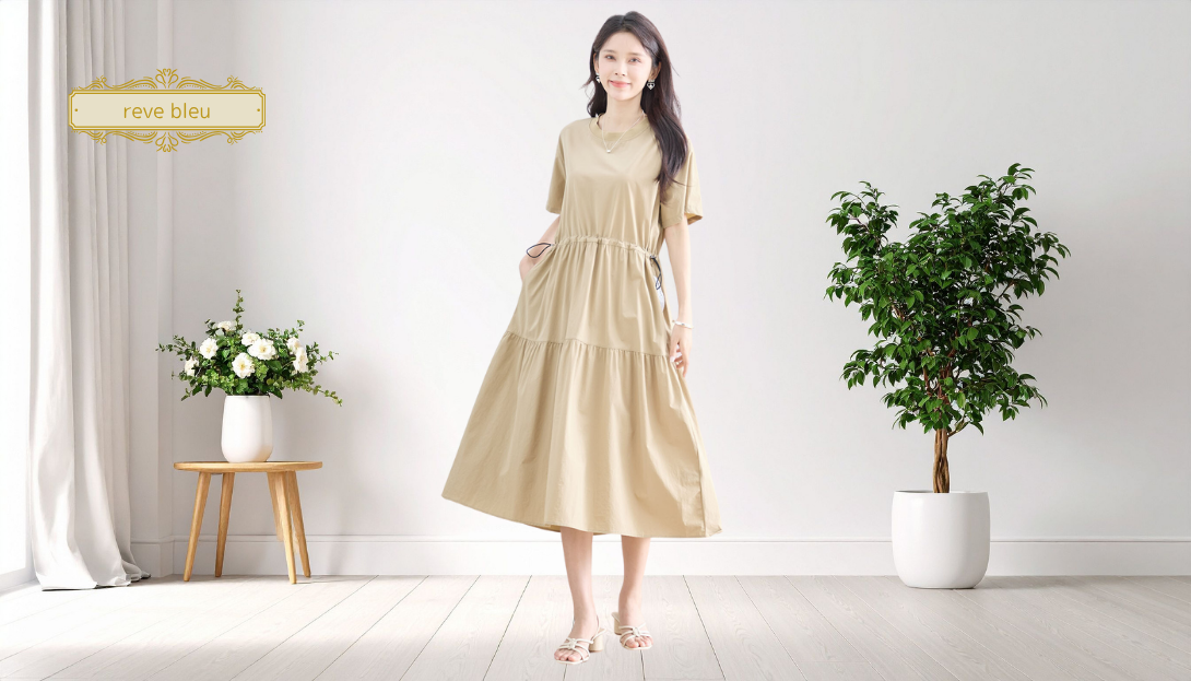 reve bleu【2025新作】【M〜L】ドローストリングティアードワンピース