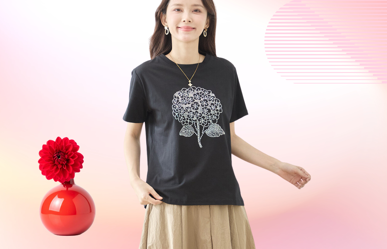 TRUBE アジサイラインストーンデコTシャツ【M~L】ブラック