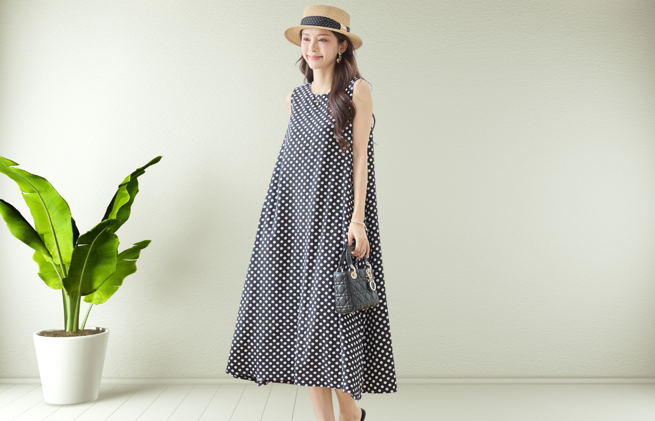 TRUBE ドットプリントノースリーブマキシワンピース【M~L】ブラック