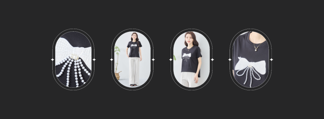 reve bleu パール使いリボンデザインTシャツ ブラックのご紹介