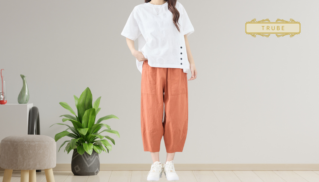 TRUBE【2025新作】【M〜L】ウォッシュドコットンクロプトパンツ テラコッタ