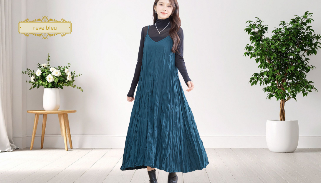 reve bleu【2025新作】【M〜L】ワッシャーキャミソールワンピース ディープグリーン