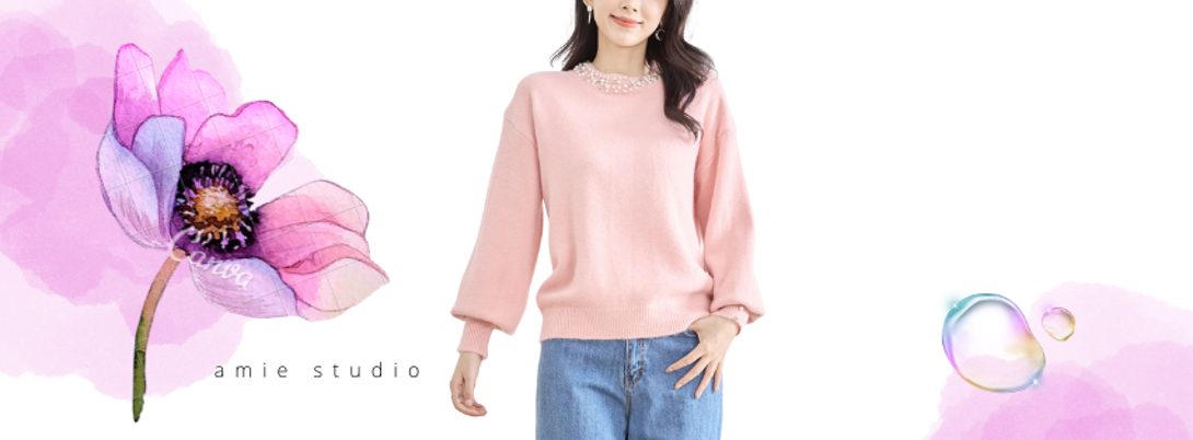 amie studio 【2024新作】【M〜L】パールデザインニット ピンク