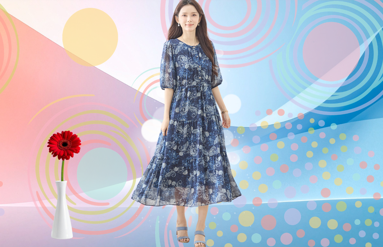 amie studio ボタニカルティアードワンピース【M~L】ネイビー