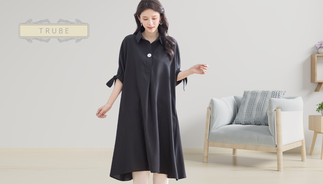 TRUBE【2025新作】【M〜L】1つボタンスキッパーチュニックワンピース ブラック