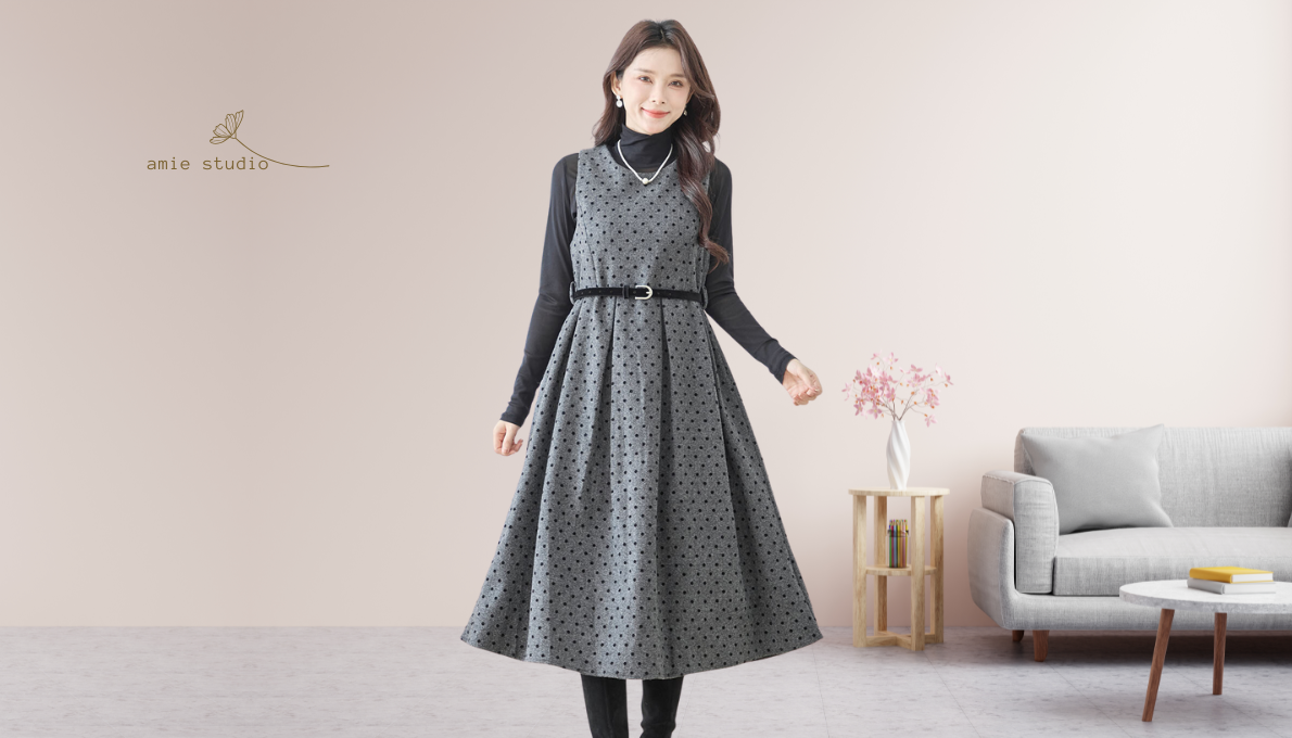 ワンピース ドット柄 ノースリーブ フレアワンピース チャコールグレー (M~L対応) レディース