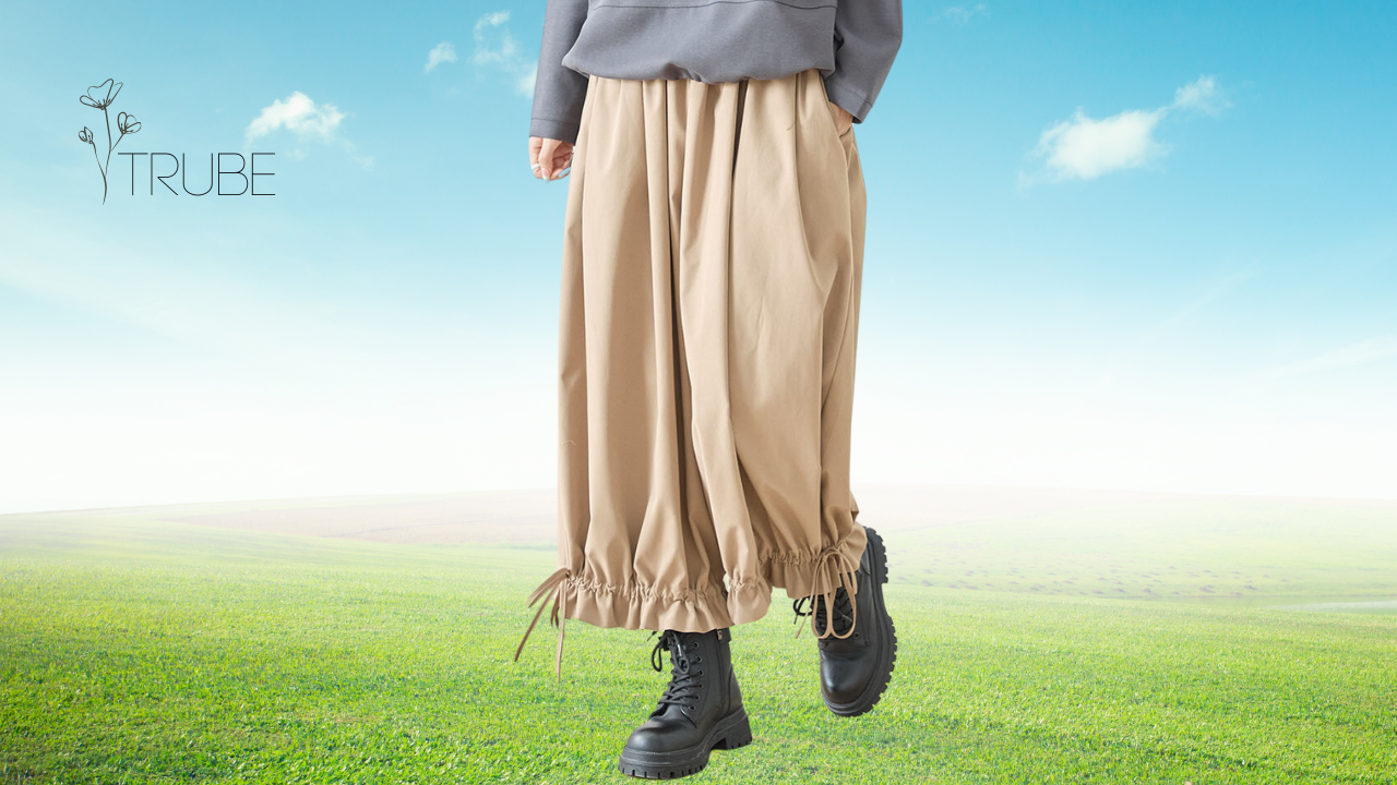 パンツ 裾ドロストリング パラシュート ワイドパンツ (M~L) レディース TRUBE