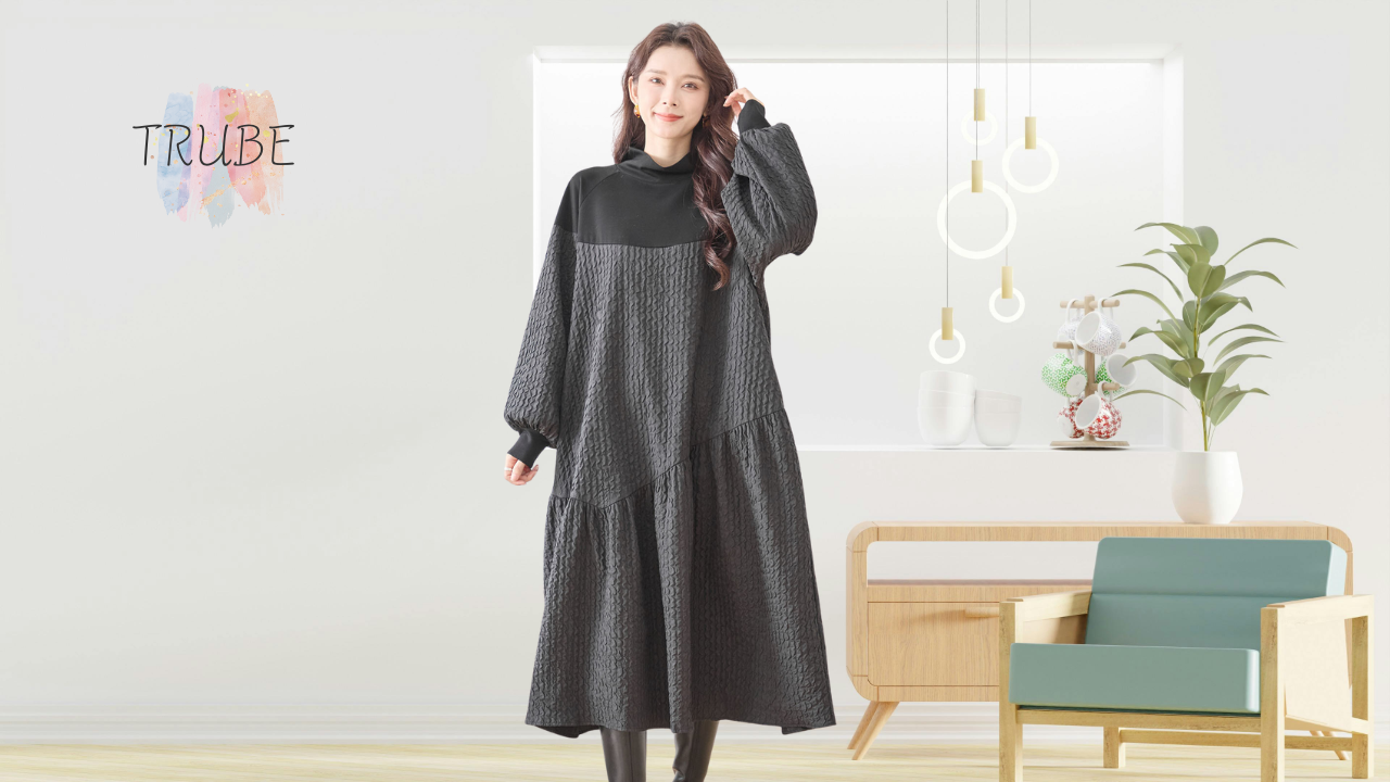 TRUBE【2025新作】【L〜LL】バルーンスリーブモードレイヤードワンピース