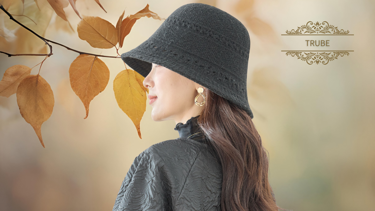 TRUBE【2025新作】透かし編みニットバケットハット ブラック
