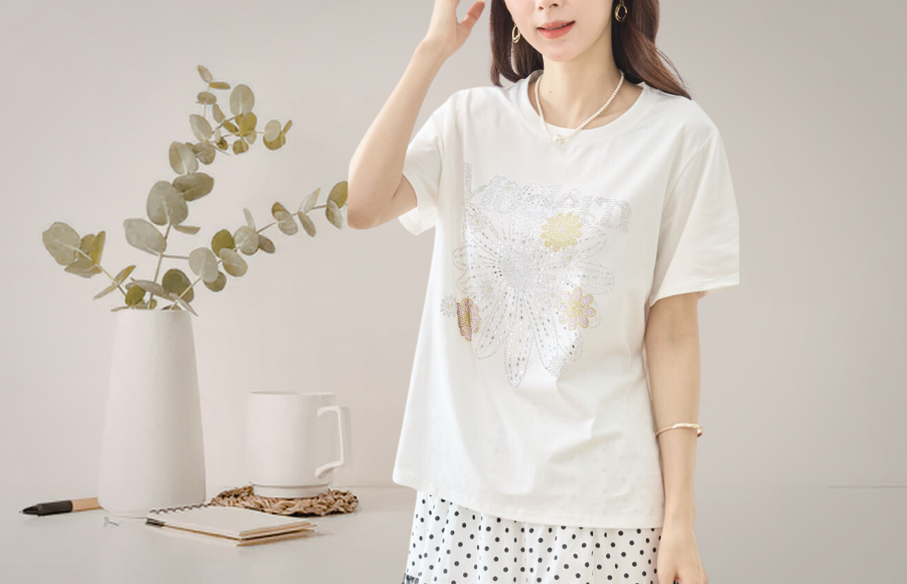 TRUBE フラワーモチーフプリントTシャツN12-1097【M~L】ホワイト