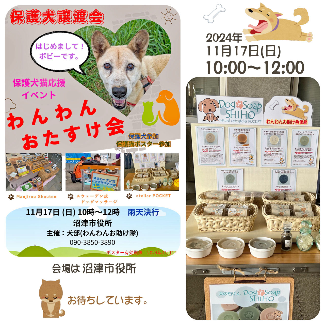 『わんわんおたすけ隊』保護犬の譲渡会バザーに出店します。