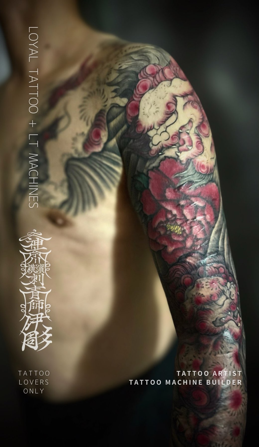 六本木 タトゥー東京 | 作品・予約・価格目安 | フルスリーブタトゥー【 唐獅子牡丹 】