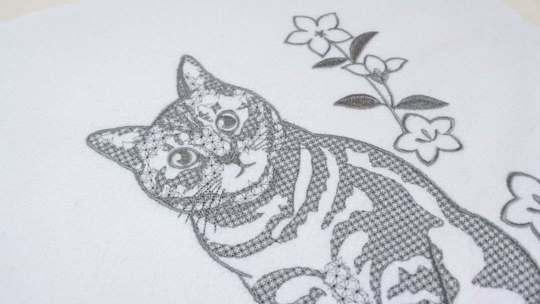 花咲く猫日傘の刺繍動画