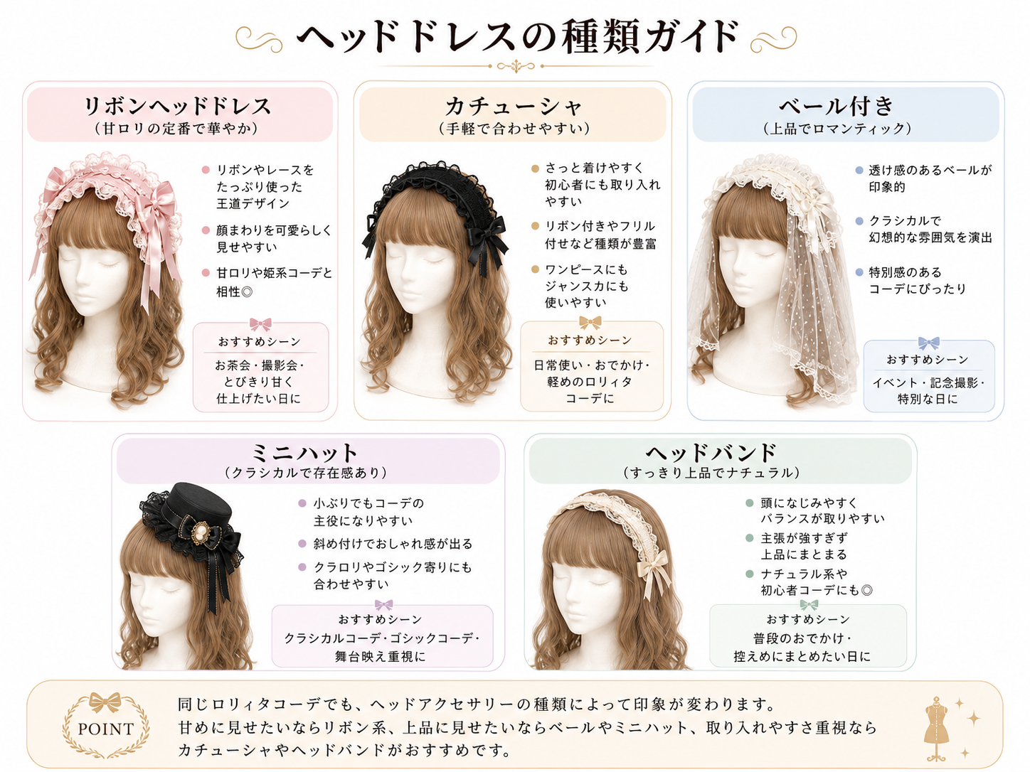 ロリータヘッドドレスの種類と選び方完全ガイド|400点以上を揃えるSEASONZが解説