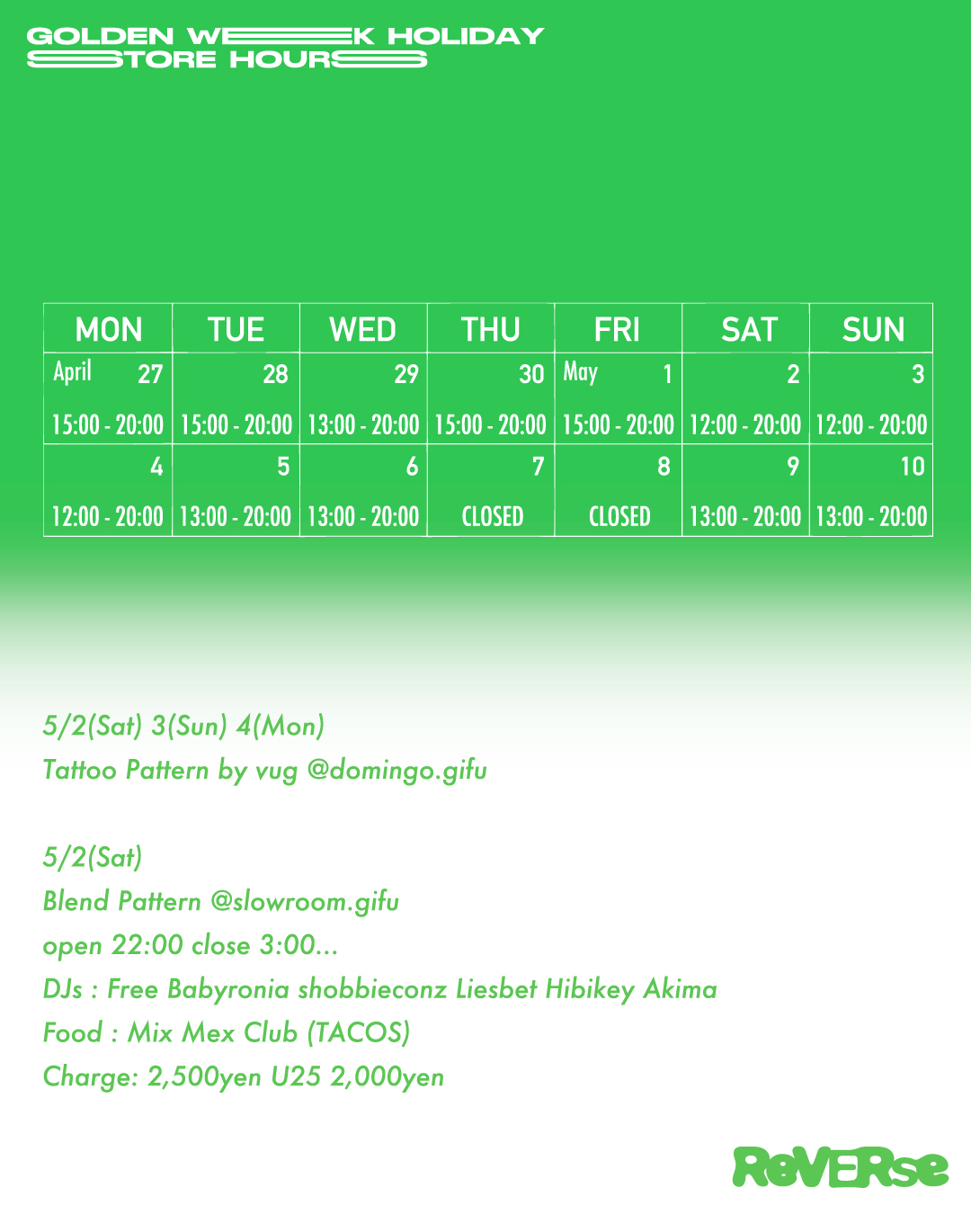 Golden Week Holiday Store Hours