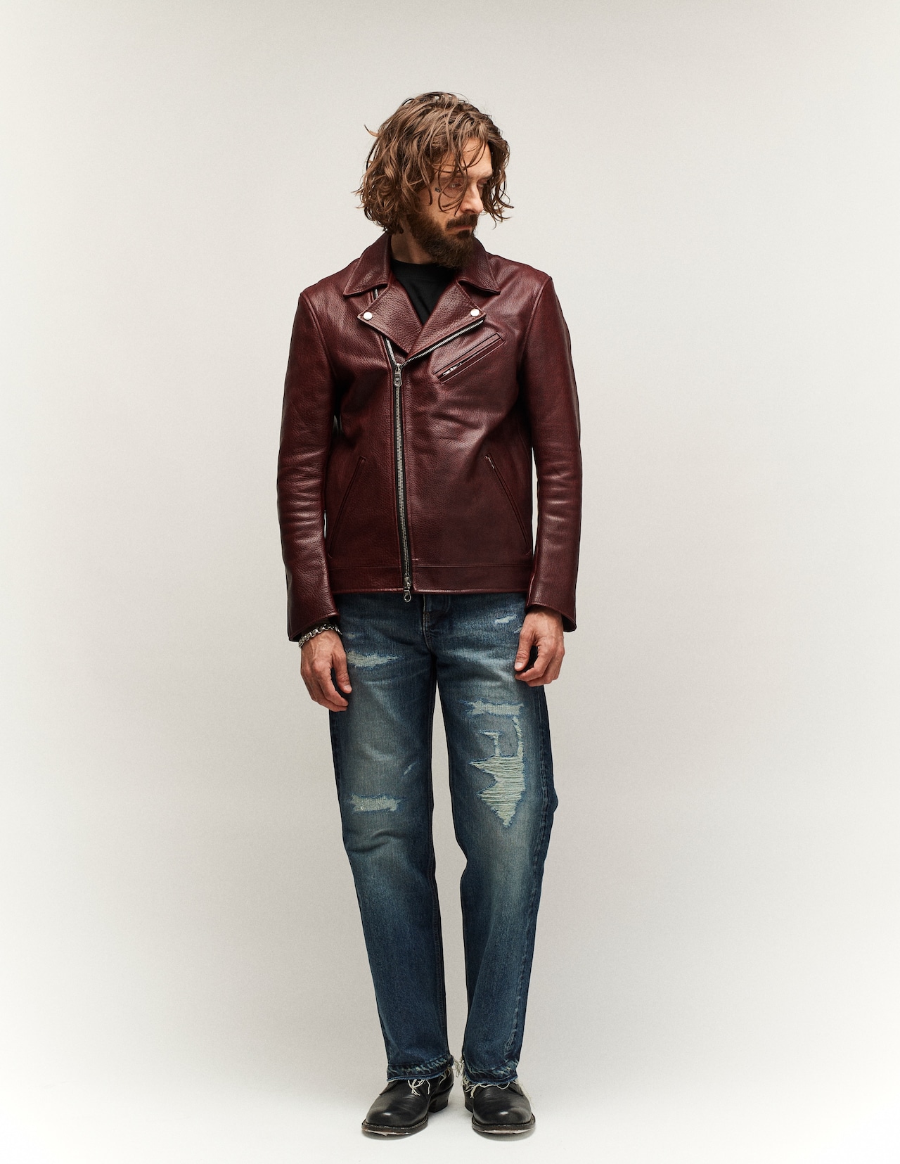 Licht Adel Leather jacket riders wine red 入荷