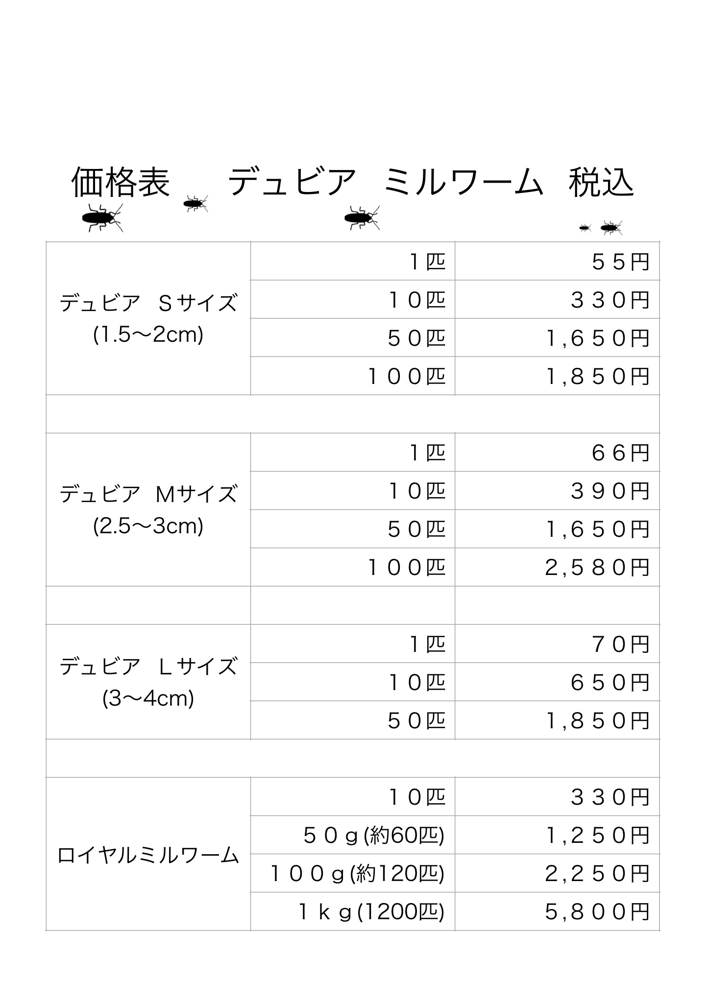 価格表🪳デュビア