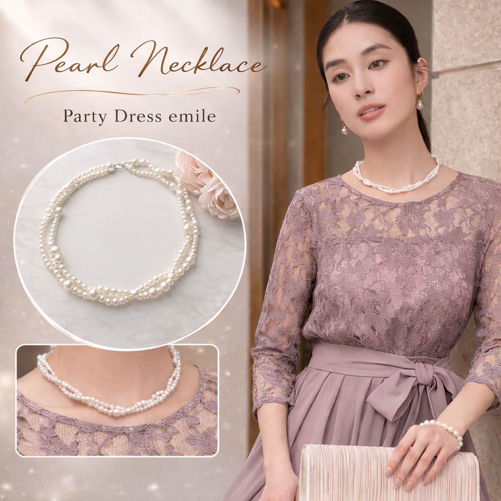 上品な艶めきが魅力のパール ネックレス。 #パーティードレス通販emile