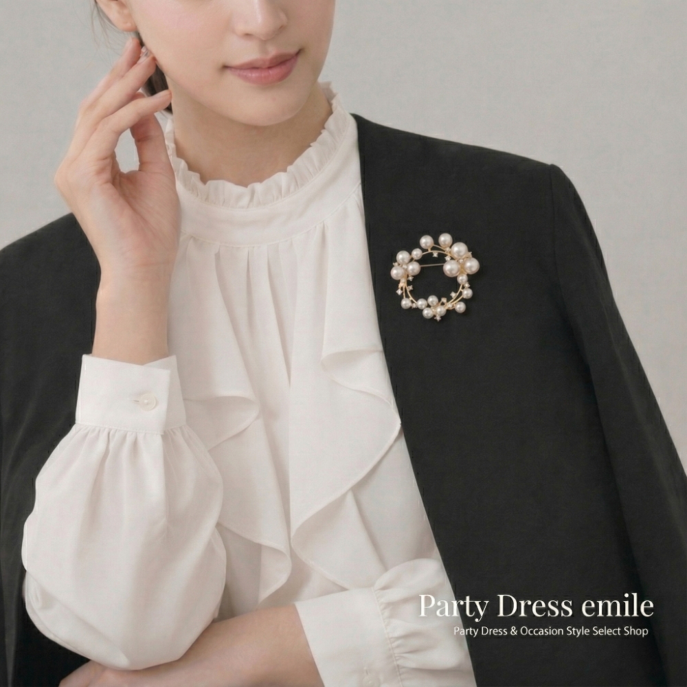 ゴール×パールのブローチ #Party Dress emile