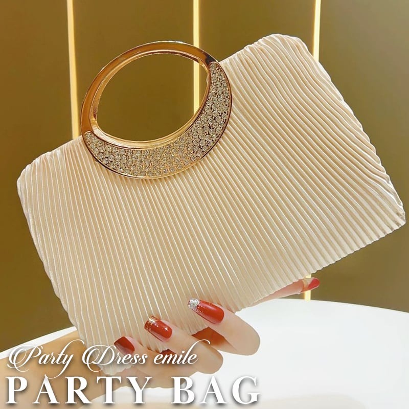 プリーツ&ラインストーンハンドルバッグ #パーティードレス通販emile