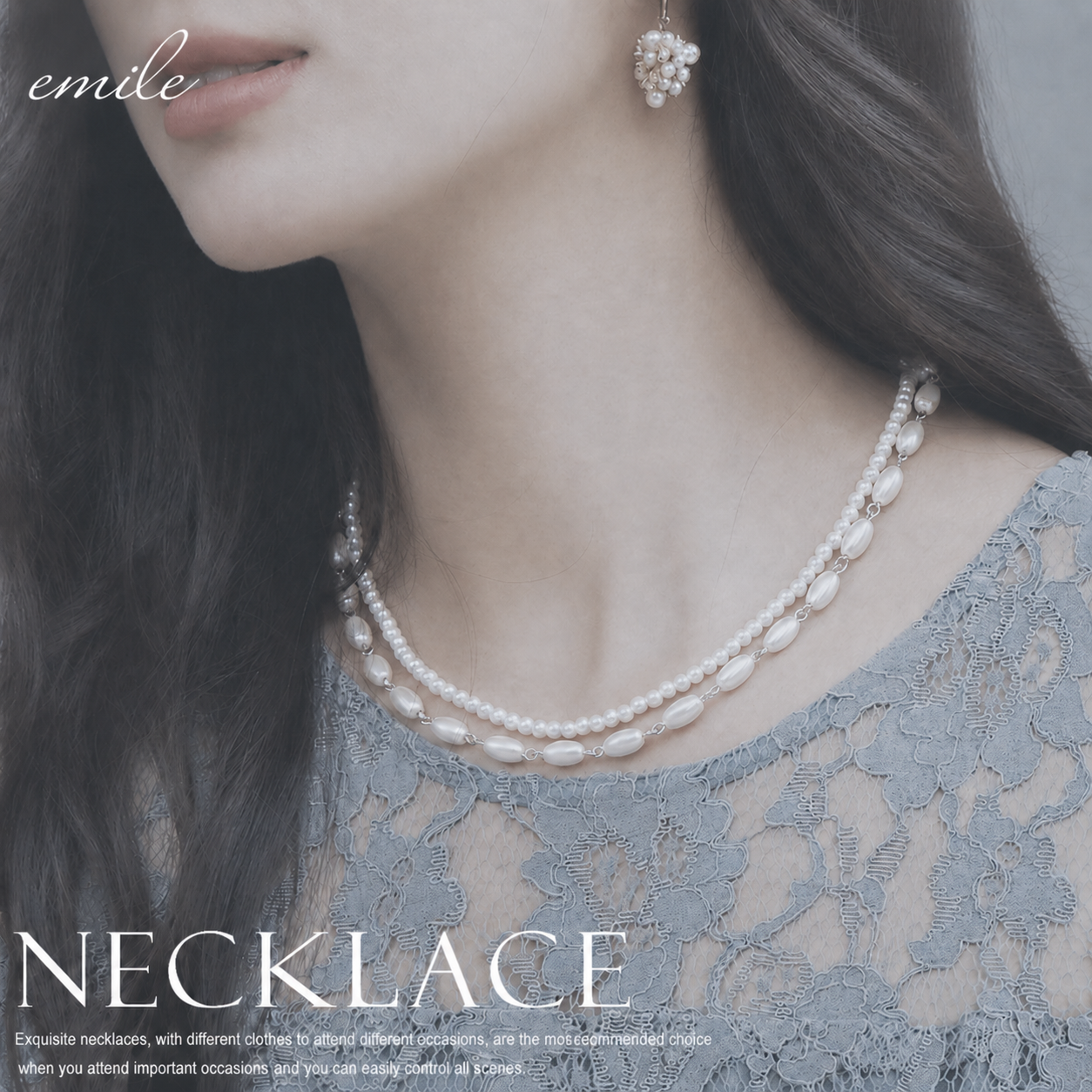上品なツヤ感が魅力の2連パールネックレス。 #パーティードレス通販emile