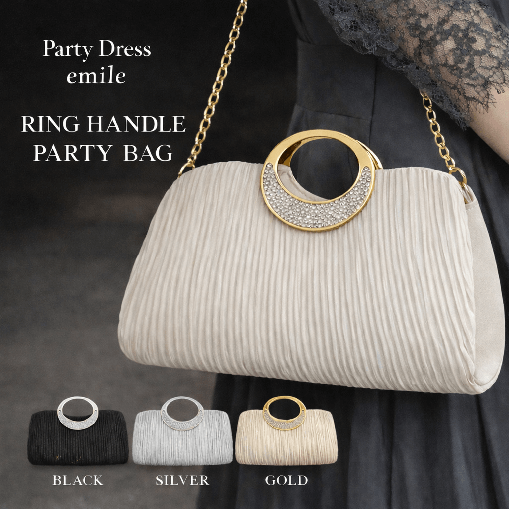 プリーツ&ラインストーンハンドルバッグ #パーティードレス通販emile