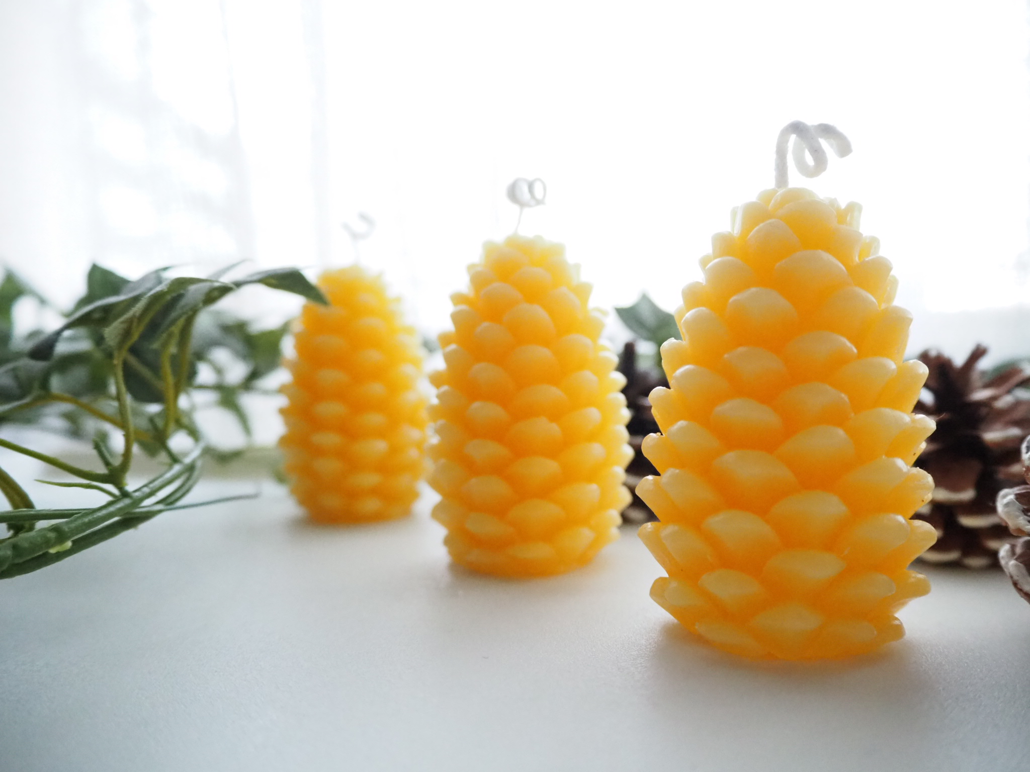 蜜ろうの松ぼっくりキャンドル