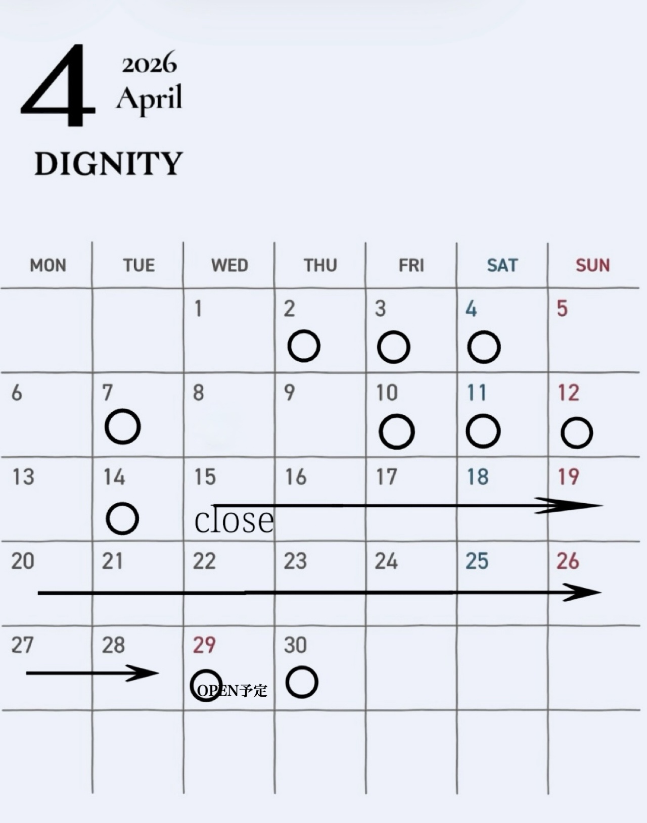 🗓️4月のOPEN予定です