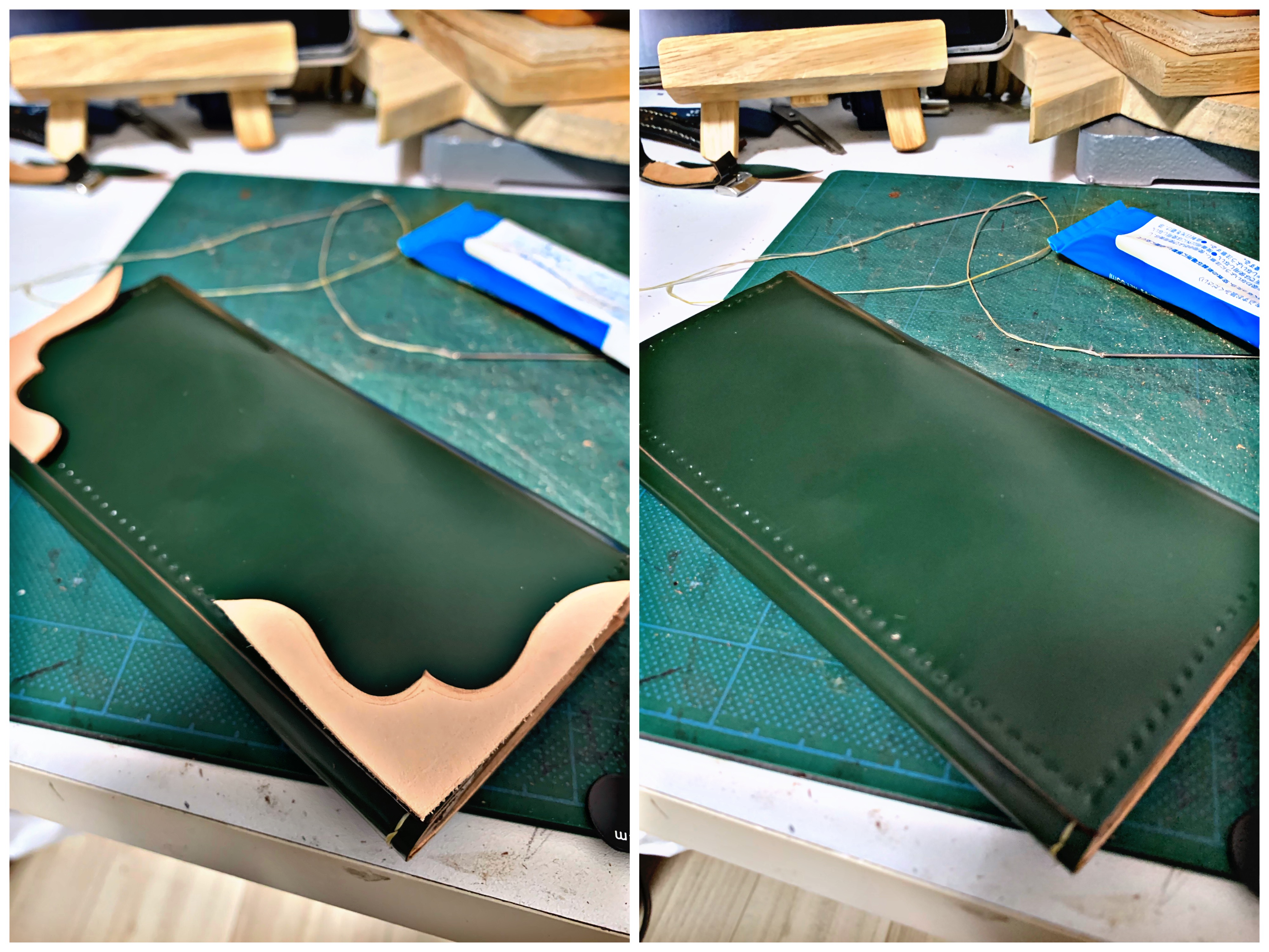 コードバンにて財布作製中👛