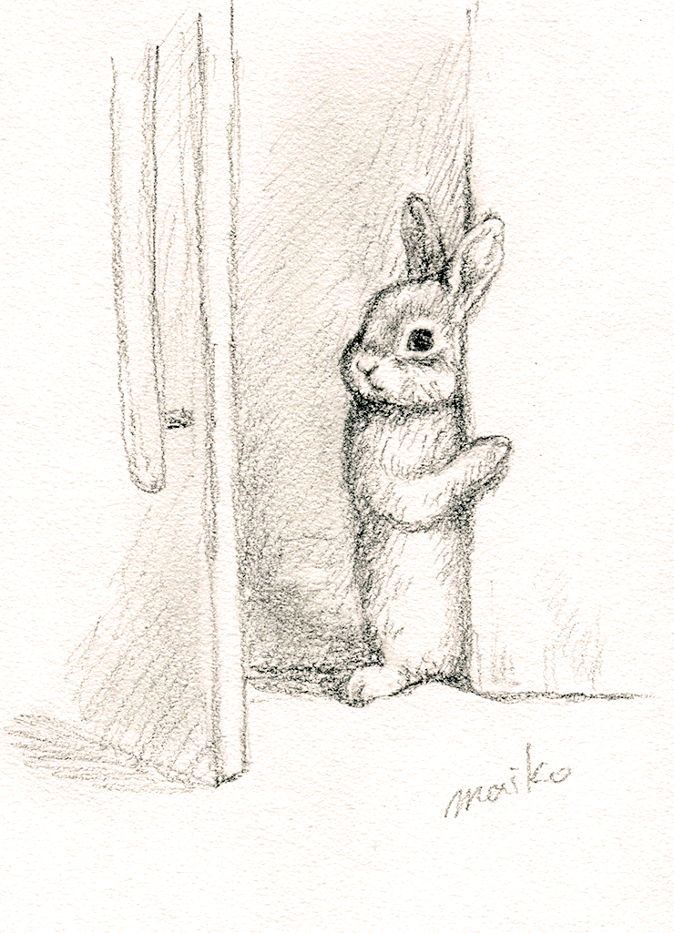 「また、よろしくね。」ちいさなうさぎの鉛筆画