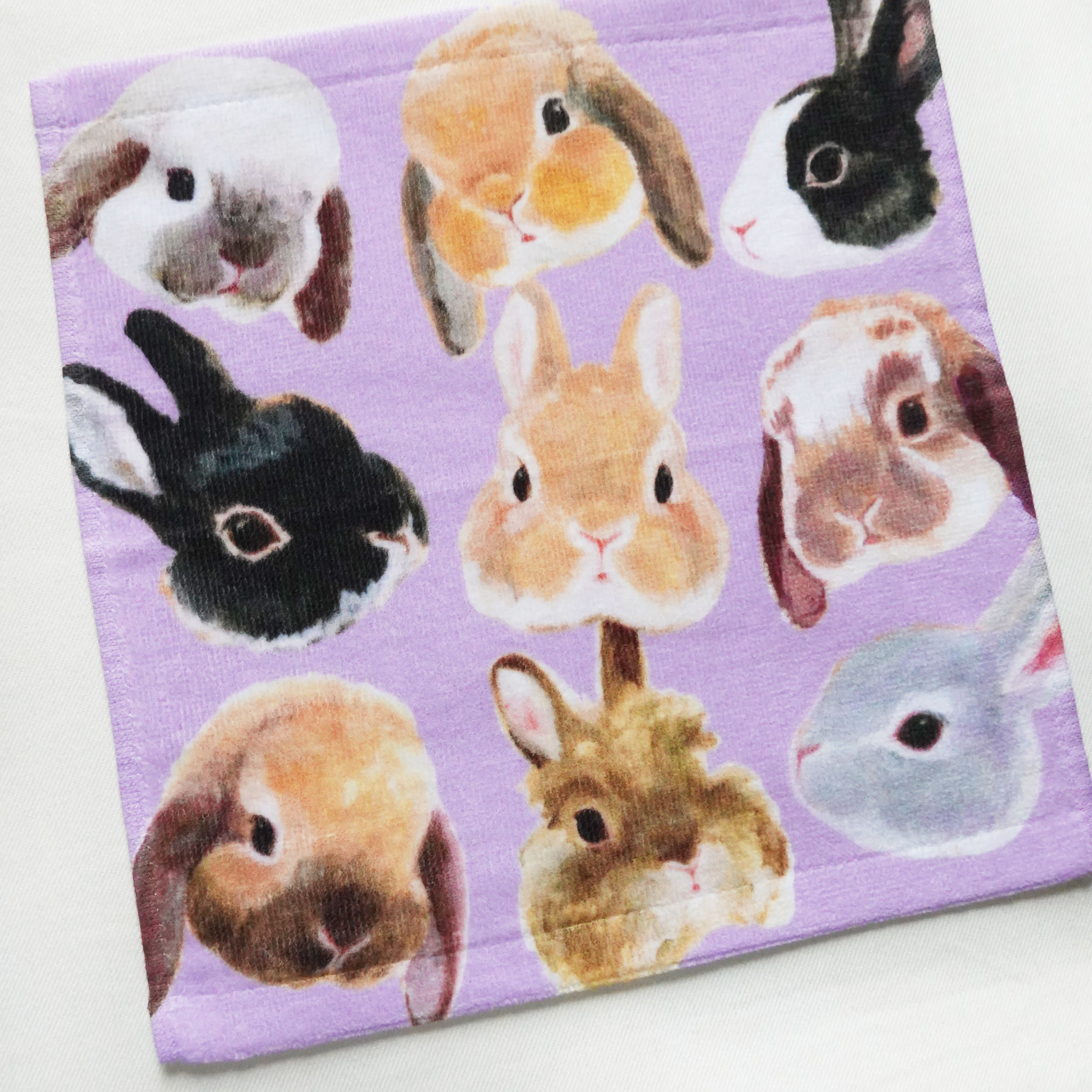 【新色登場】うさぎさんのお顔タオルハンカチ、ラベンダー色で作ってみました。