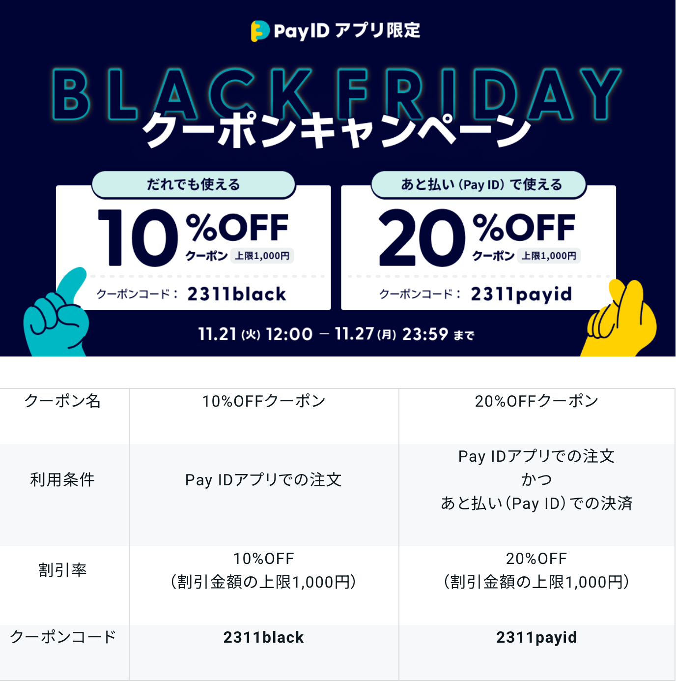 ブラックフライデークーポン11/21、12時から利用出来ます♬