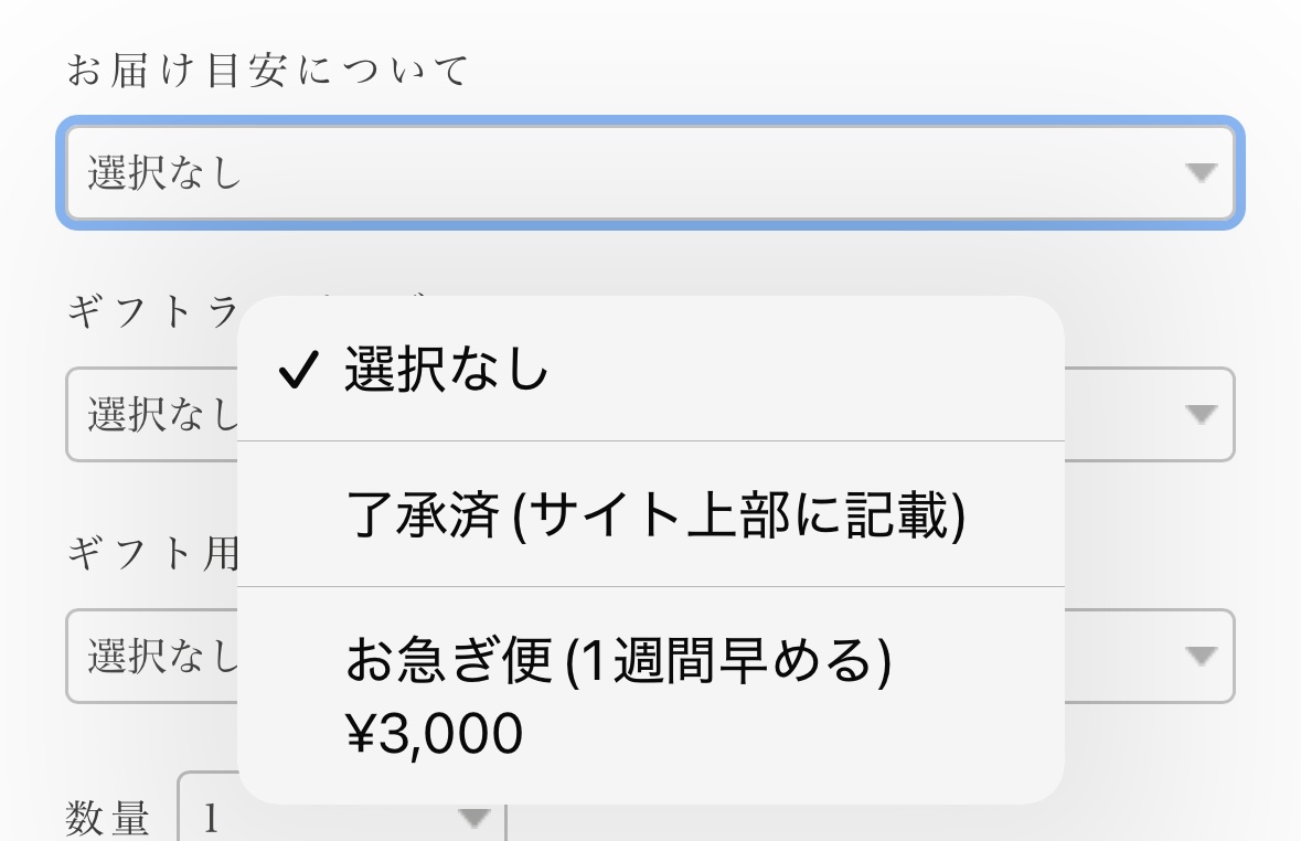 「お届け目安」選択欄を設けました