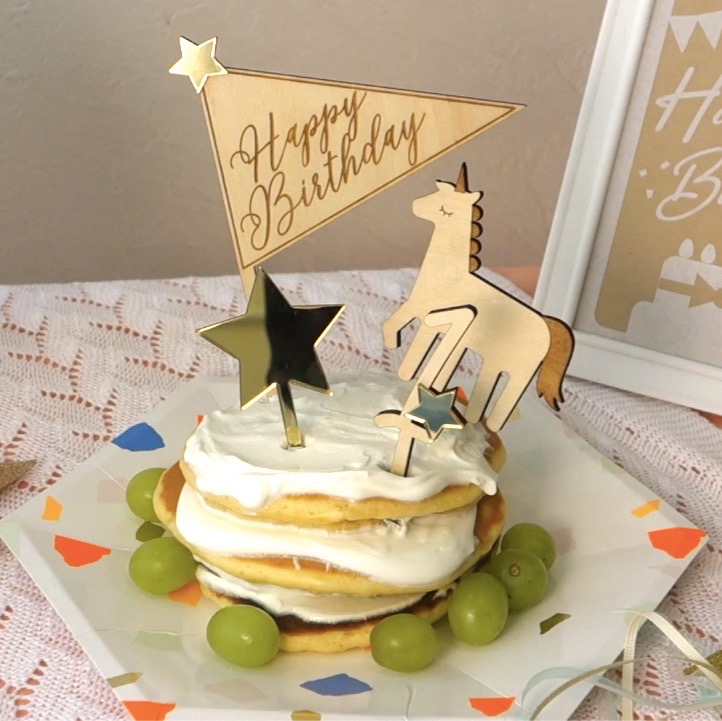 【デコレーション】１歳のお誕生日ケーキ（アレルギーがない人用）／ユニコーンセットトッパー
