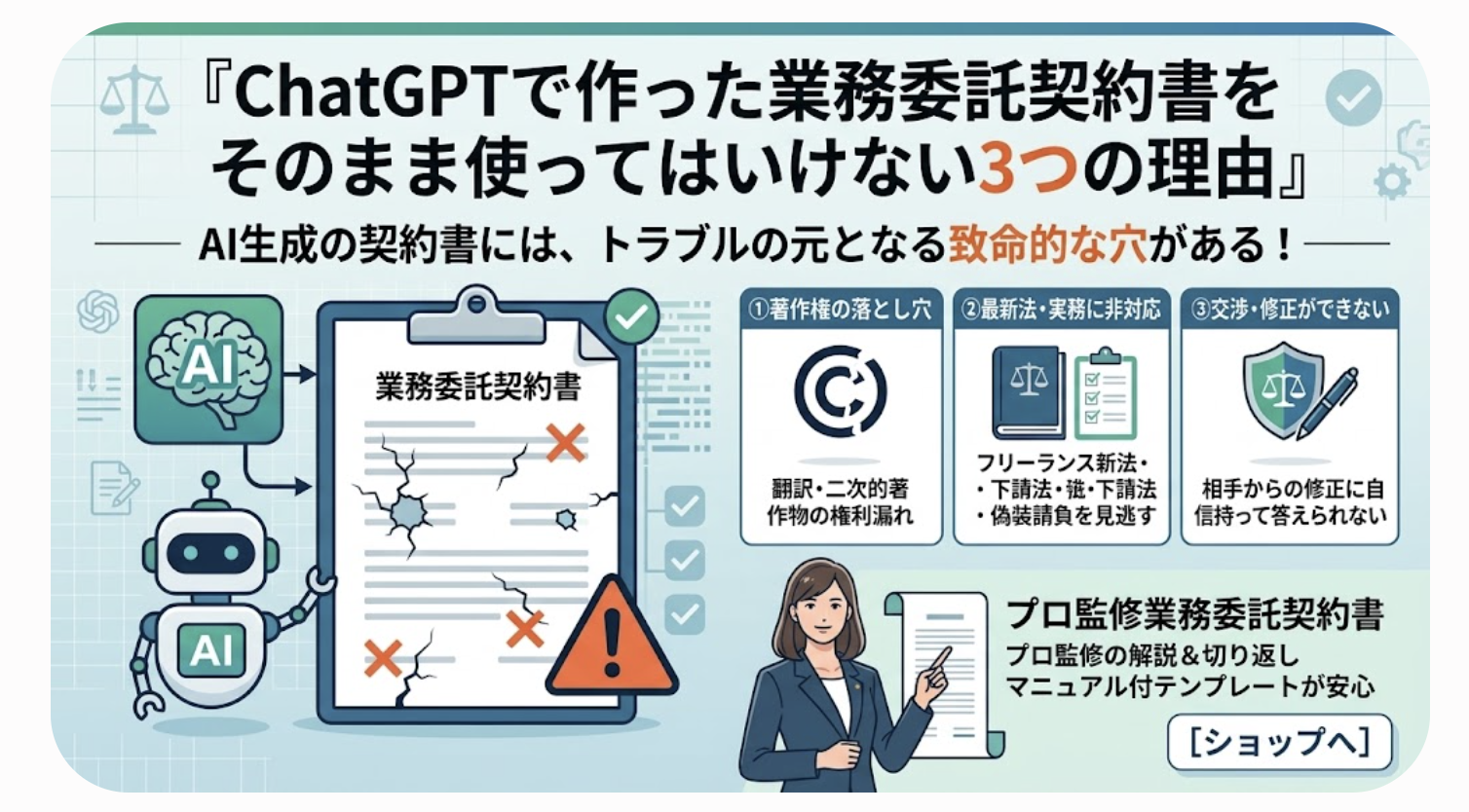 『ChatGPTで作った業務委託契約書をそのまま使ってはいけない3つの理由』