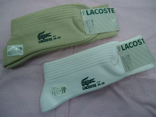 LACOSTE メンズ ソックス 靴下 ベージュ&ホワイト 24~26サイズ まとめて2足セット★タ