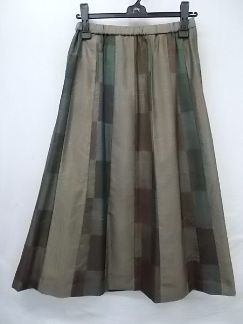 REBORN WEAR nicco リフォームロングフレアスカート 茶系他パッチワーク ゴム入り 総