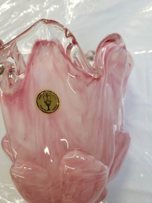 花瓶　IWATA　GLASS　ミルキー　ピンク　ガラス　花器　美品