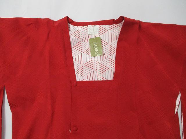 道行コート ショート丈 赤系柄物 タグ付未使用品 しつけ糸付 和服 着物 和モダン